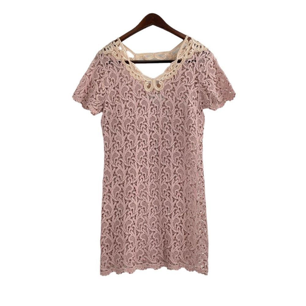 Dress the Population Pink Crochet Lace Sheath Mini Dress Womens Size Small